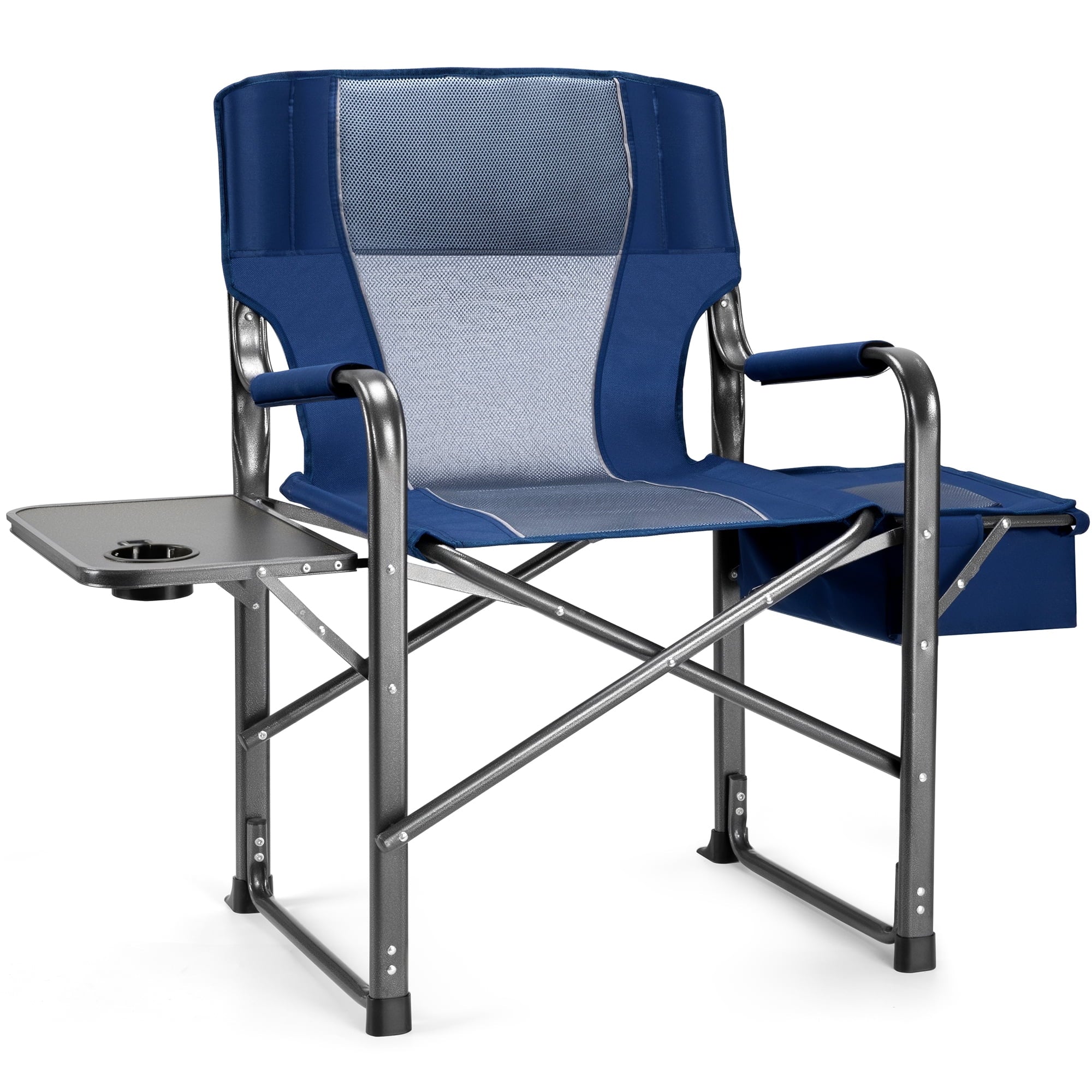 SUGIFT 300lbs Folding Camping Chairs with Cooler Bag Lawn Chairs with Side Table for Outdoor Lawn Sports Fishing Blue