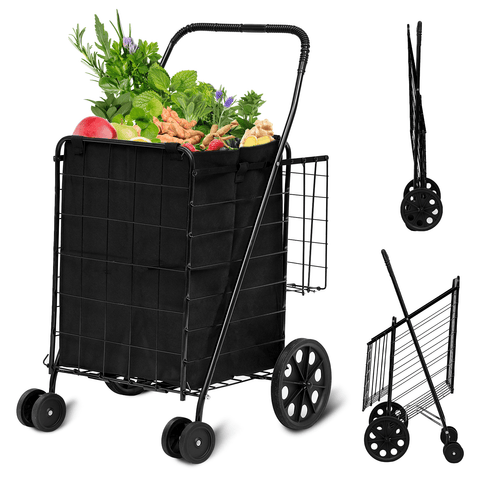 SUGIFT Folding Shopping Cart with Swivel Wheels Jumbo Basket