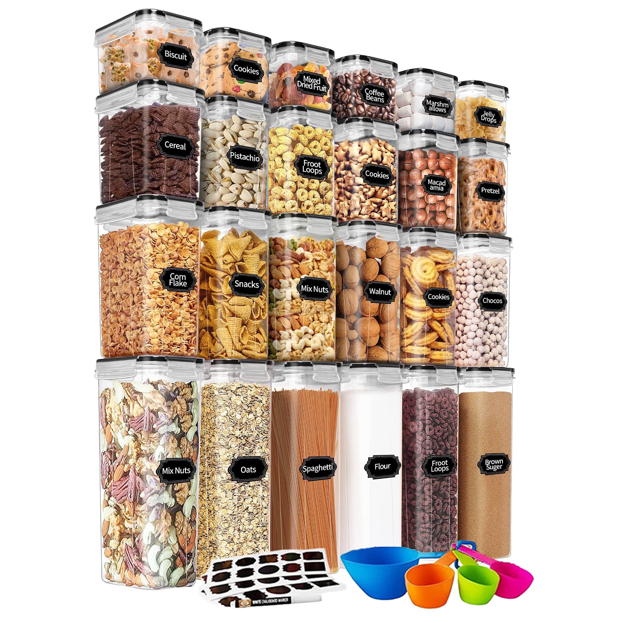 SUGIFT Food Storage Container Set, 24pcs Plastic Kitchen Pantry Organization Canisters, Black