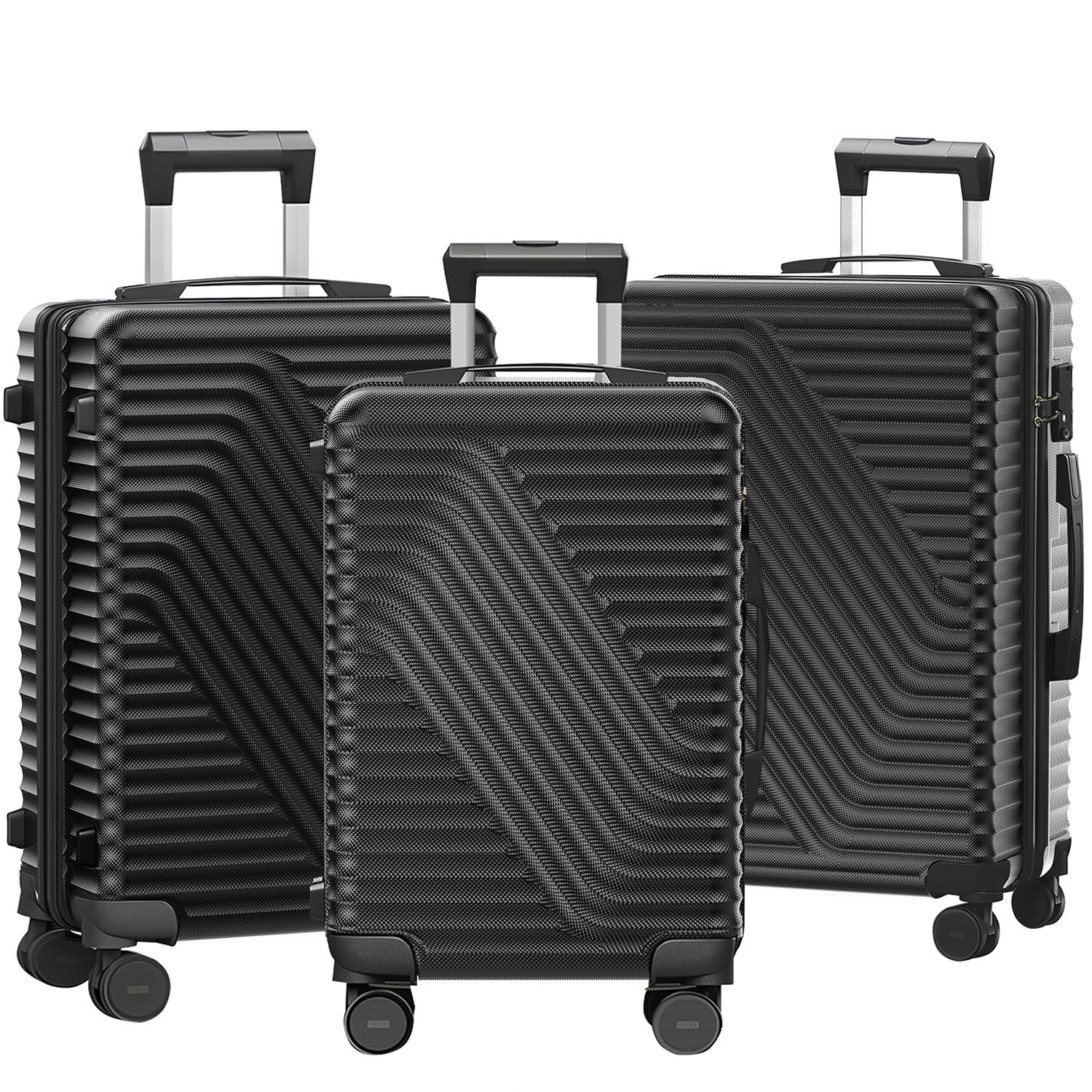 SUGIFT Luggage 3 Piece Set PC ABS Suitcase Set with Wheels Carry on and Checked luggage 20in24in28in Black