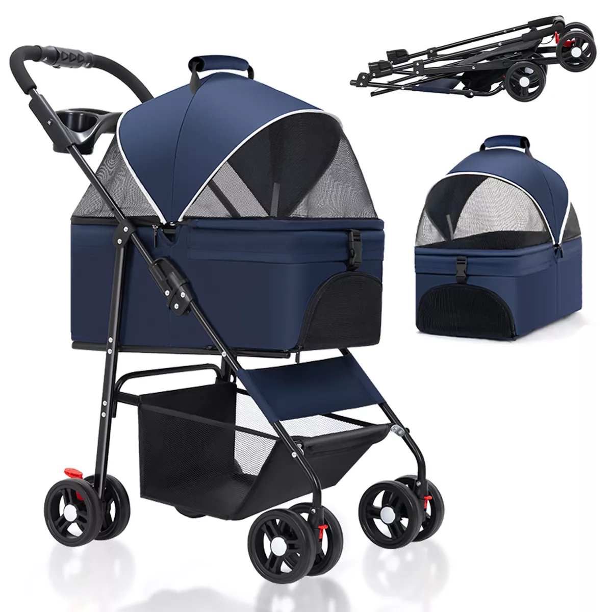 pet stroller car seat SUGIFT 3-In-1 Pet Stroller with Removable Car Seat Carrier Adjustable