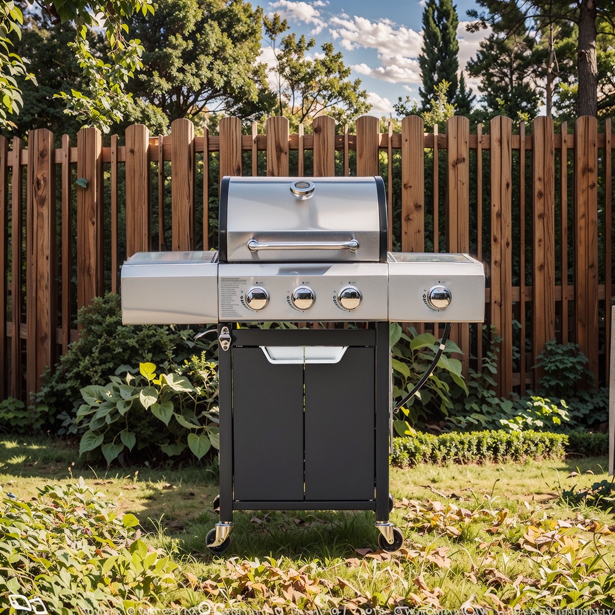 SUGIFT Propane Grill 3 Burner Barbecue Grill Stainless Steel Gas Grill with Side Burner & grill Cover