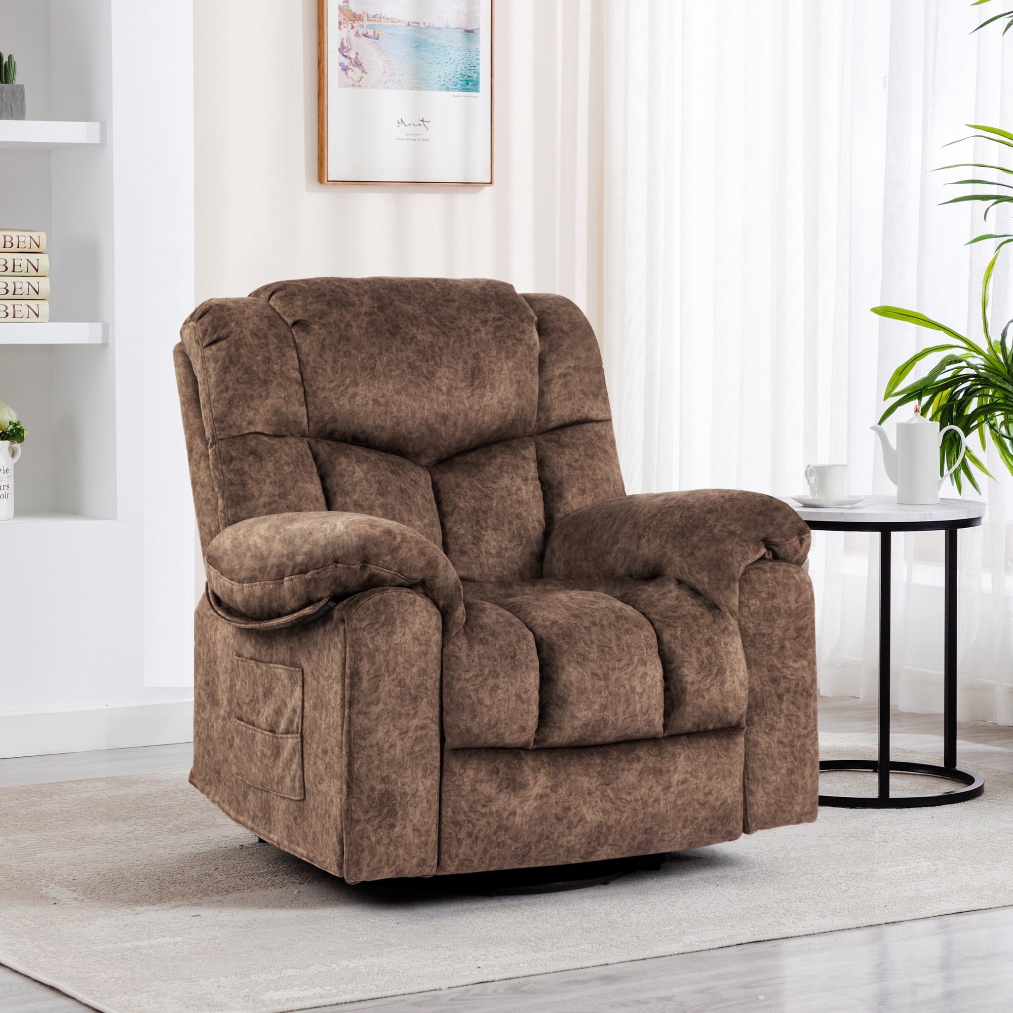 SUGIFT Swivel and Rocking Recliner Chair with Massage and Heating Bonded Leather Sofa