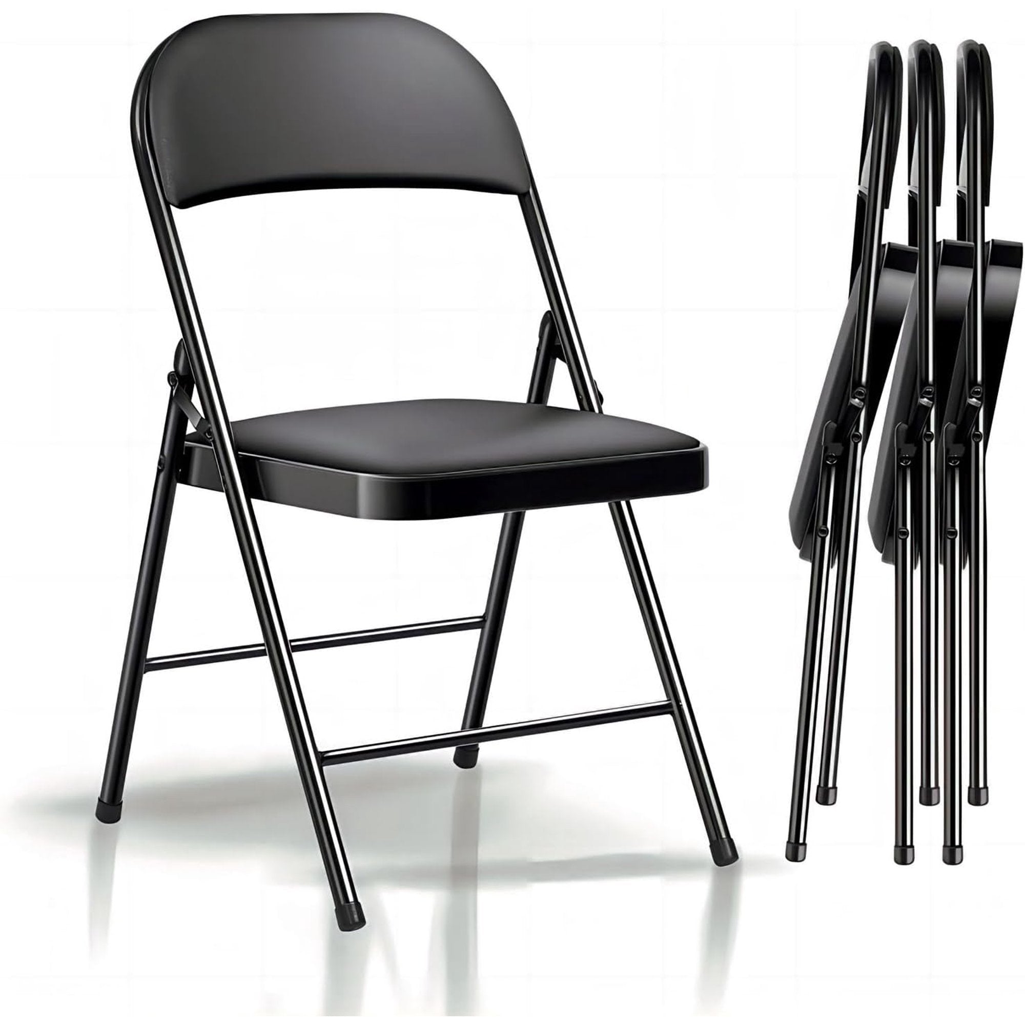SUGIFT 4 Pack Folding Chairs with Padded Cushion and Back, Padded Folding Chairs for Home and Office, Indoor and Outdoor Events (Black, 4 Pack)