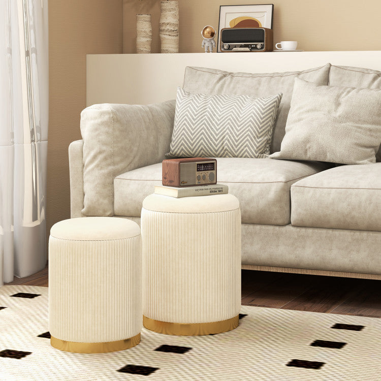 SUGIFT Linen Fabric Storage Ottoman Set of 2