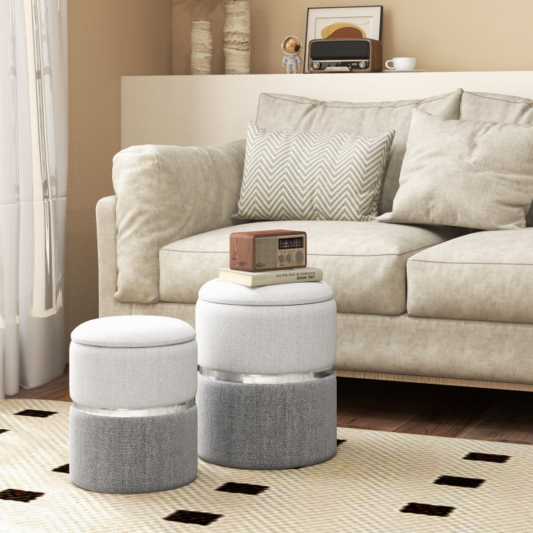 SUGIFT Linen Fabric Storage Ottoman Set of 2