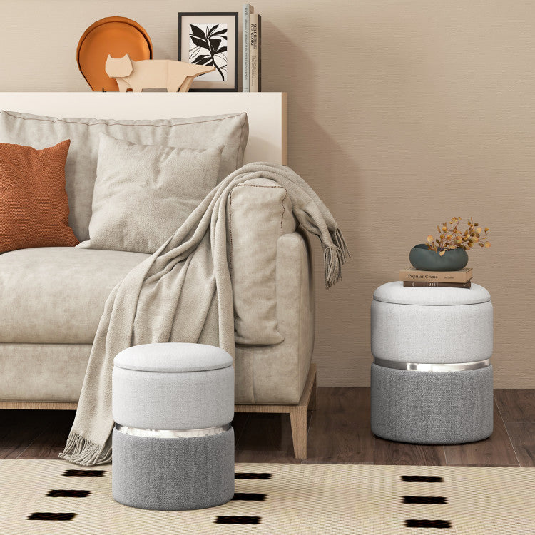 SUGIFT Linen Fabric Storage Ottoman Set of 2