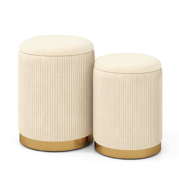 SUGIFT Linen Fabric Storage Ottoman Set of 2