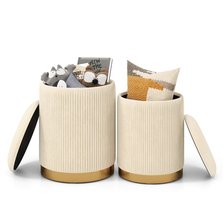 SUGIFT Linen Fabric Storage Ottoman Set of 2