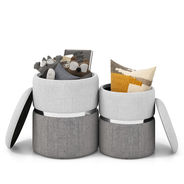 SUGIFT Linen Fabric Storage Ottoman Set of 2