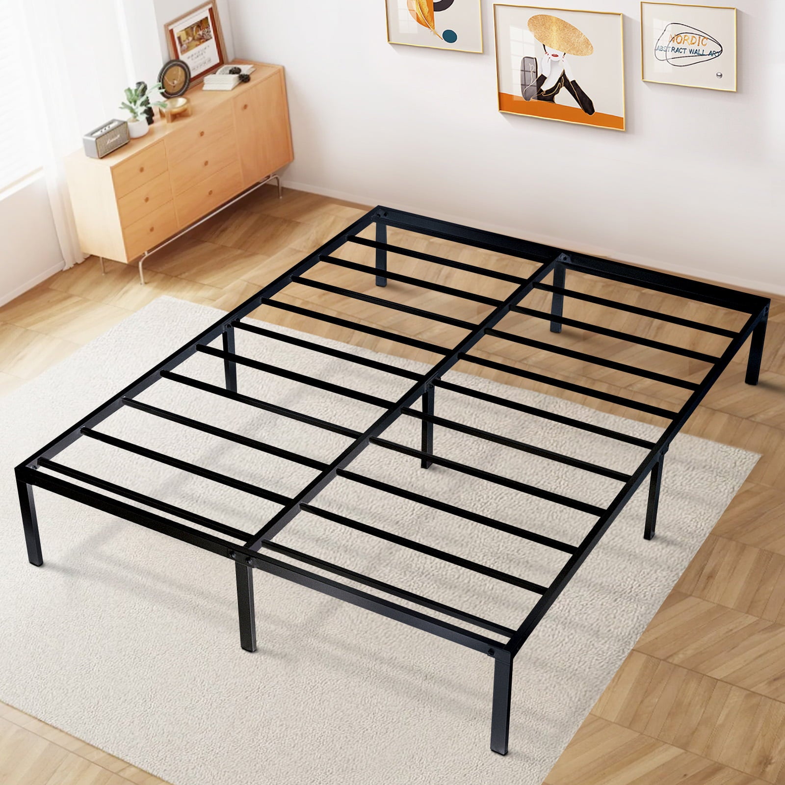 Vebreda Queen Bed Frame 14 inch Platform Bed with Heavy Duty Steel Slat Support for Adult, Black