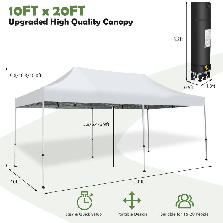 10 x 20 Feet Outdoor Pop-Up Patio Folding Canopy Tent
