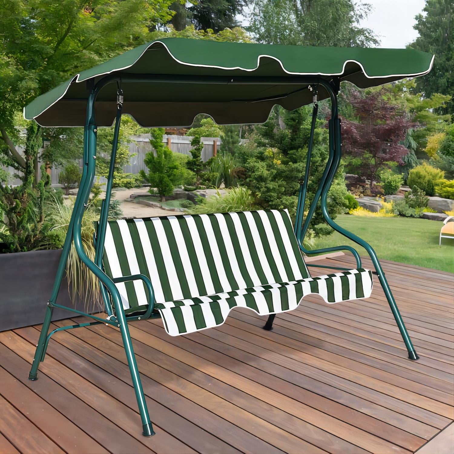 YouYeap 3 Seat Outdoor Patio Swing Chair with Removable Cushion, Green