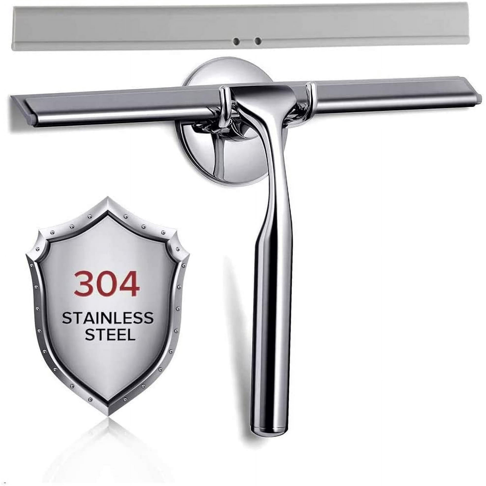 YouYeap Shower Squeegee Clear Glass Wall Cleaner Stainless Steel with Suction Storage Hook Chrome
