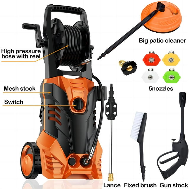 SUGIFT 3000PSI Electric Pressure Washer Cleaner 2.0 GPM 2200W with Hose Reel