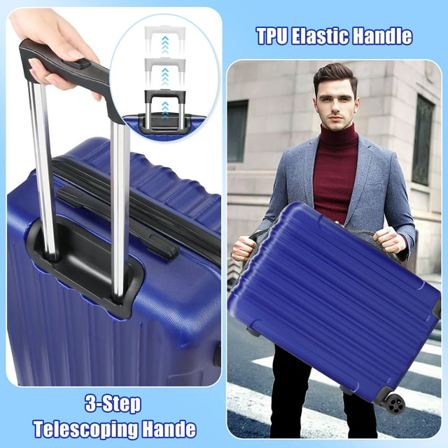 SUGIFT 3 Piece Luggage Sets ABS Hardshell Hardside with TSA Lock, Blue