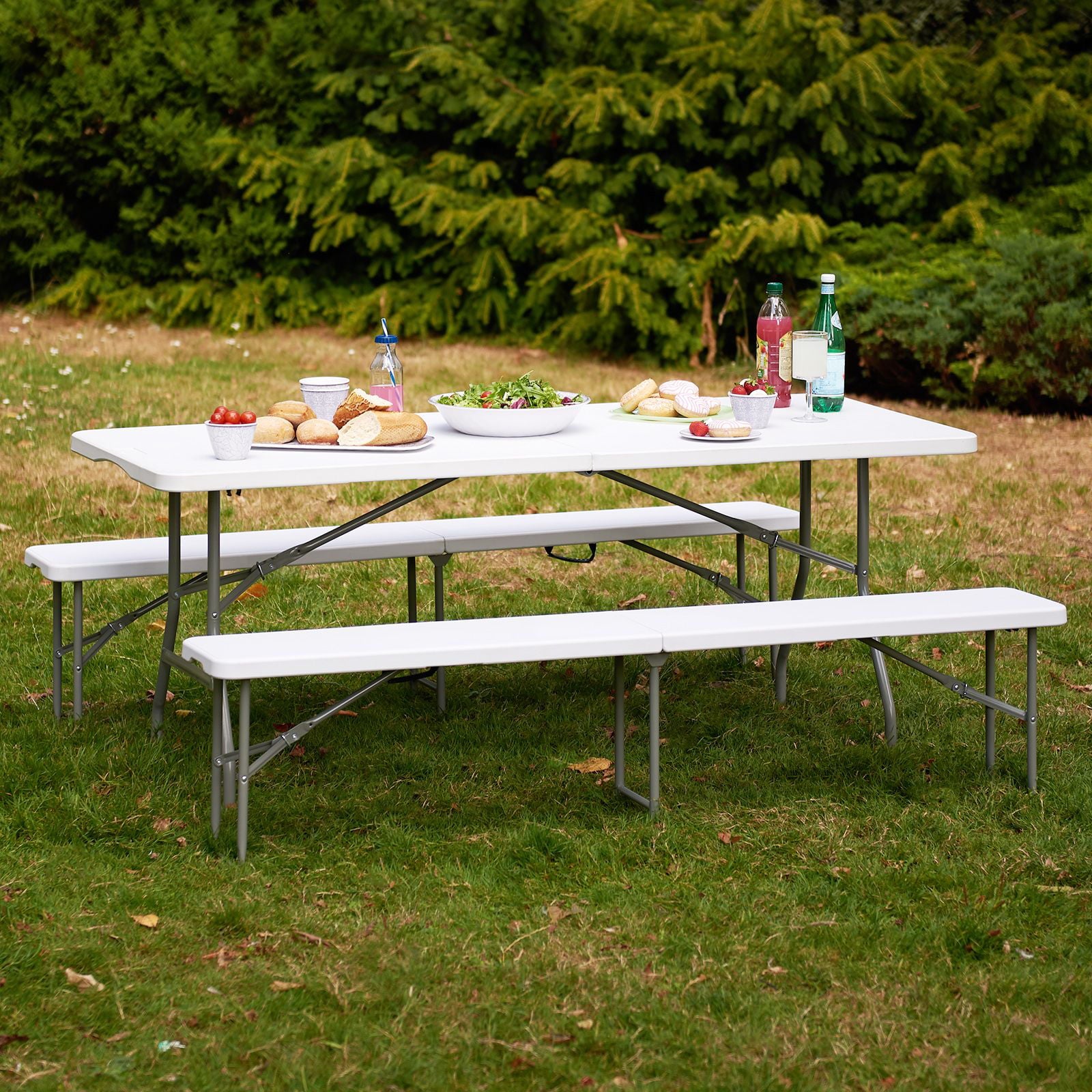 SUGIFT 6 ft Plastic Folding Bench Portable Indoor Outdoor Bench, White