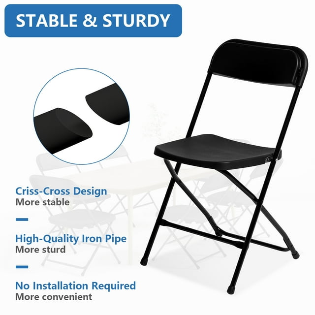 SUGIFT Folding Chairs 10 Pack Plastic Folding Chair for Outdoor Indoor Use 350lb Weight Capacity, Black
