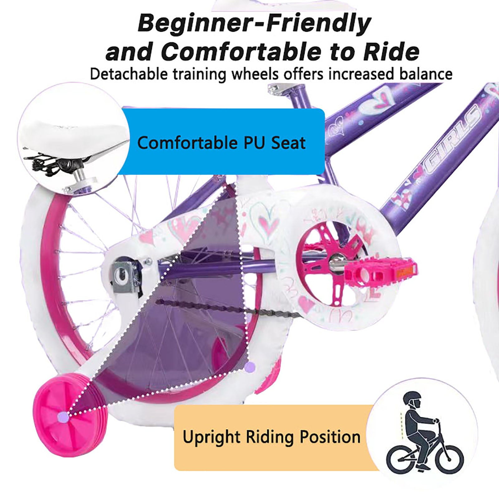 SUGIFT 18 in. Kids Bike with Training Wheels for Girls Ages 6-12 Years Child