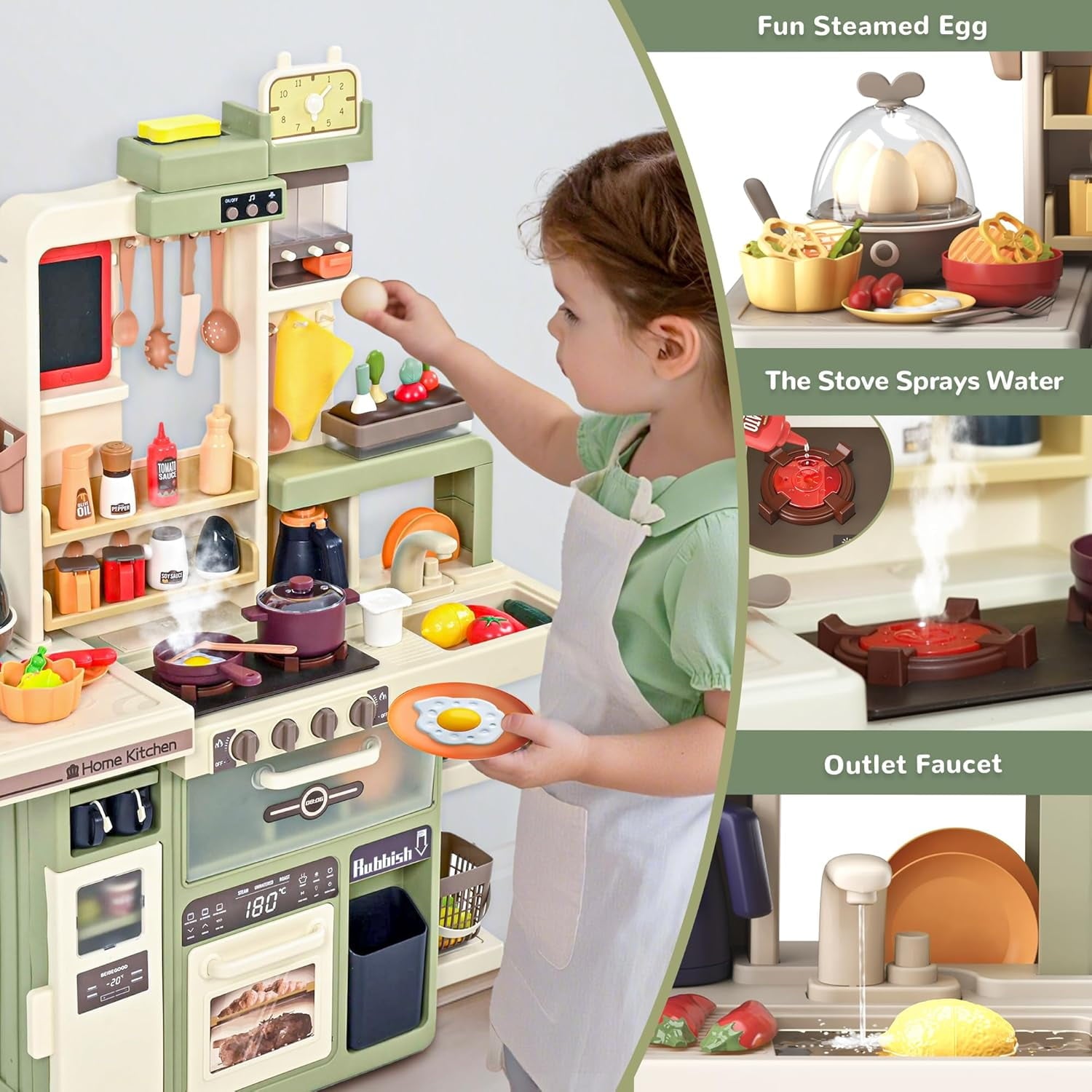 Play Kitchen Kids Kitchen Playset with Sound and Light, Green – SUGIFT