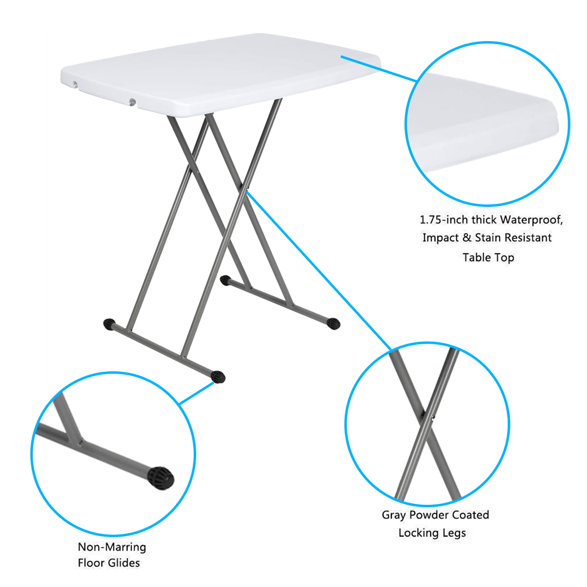 SUGIFT 30 inch Personal Folding Table Adjustable Resin TV Tray, White