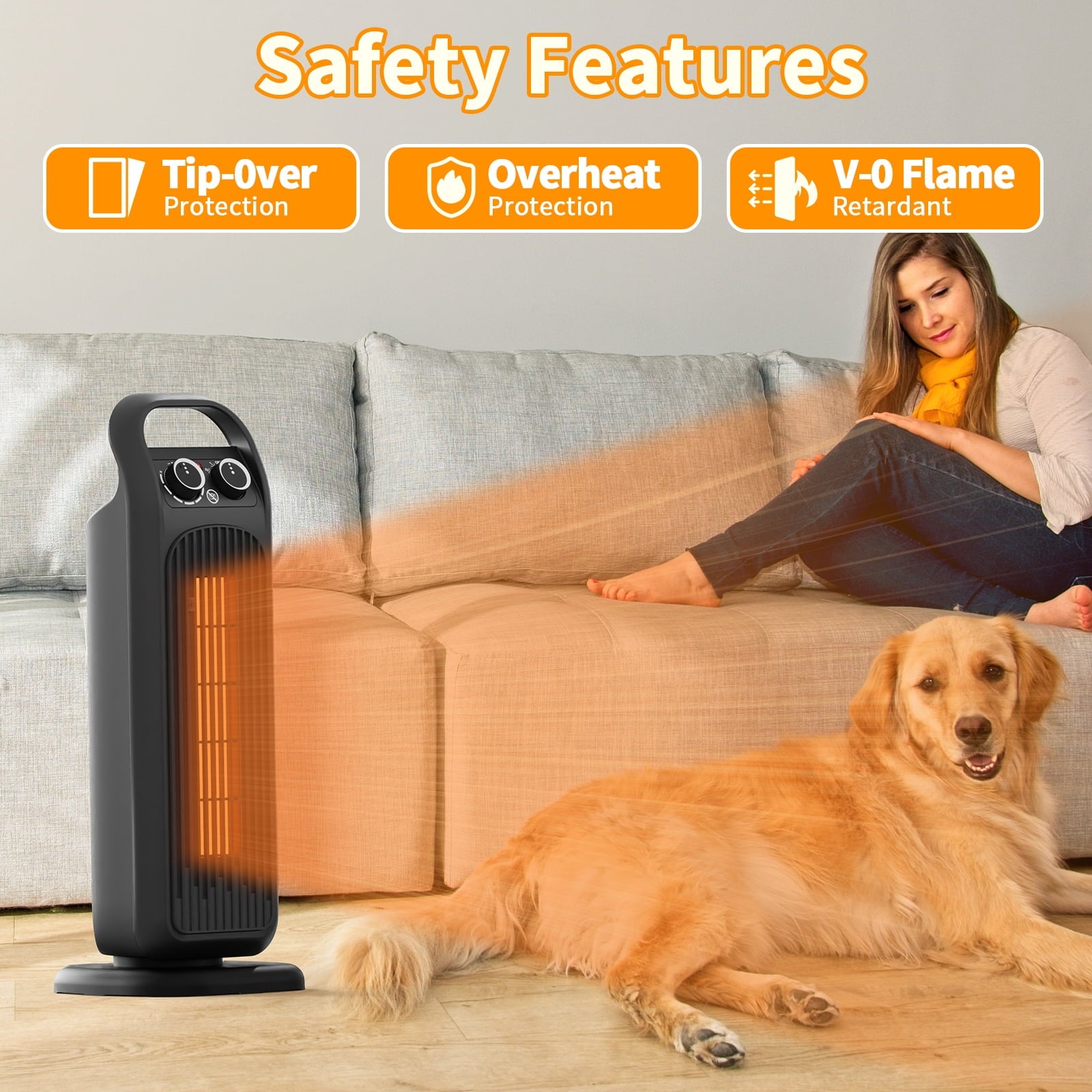 SUGIFT Space Heater, 1500W Electric Heater for Indoor Use, Portable PTC Ceramic Heater for Bedroom, Office
