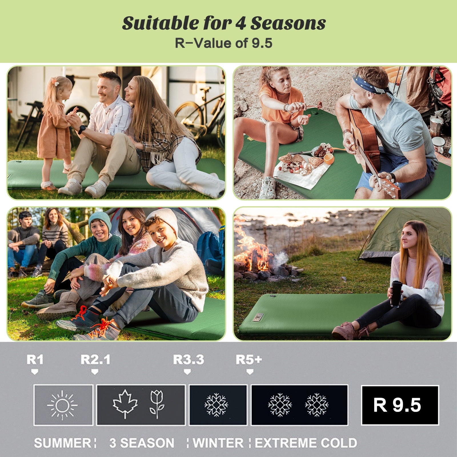 SUGIFT Self Inflating Sleeping Pad 3.2 Thick Memory Foam Camping Pad with Pillow 4-Season Camp Sleeping Mat for Tent Green