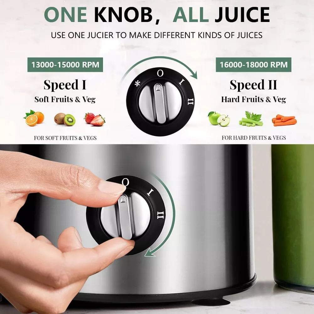 SUGIFT Electric Juicer Centrifugal Juicer Extractor 2 Speed for Whole Fruit and Vegetable Silver and Black