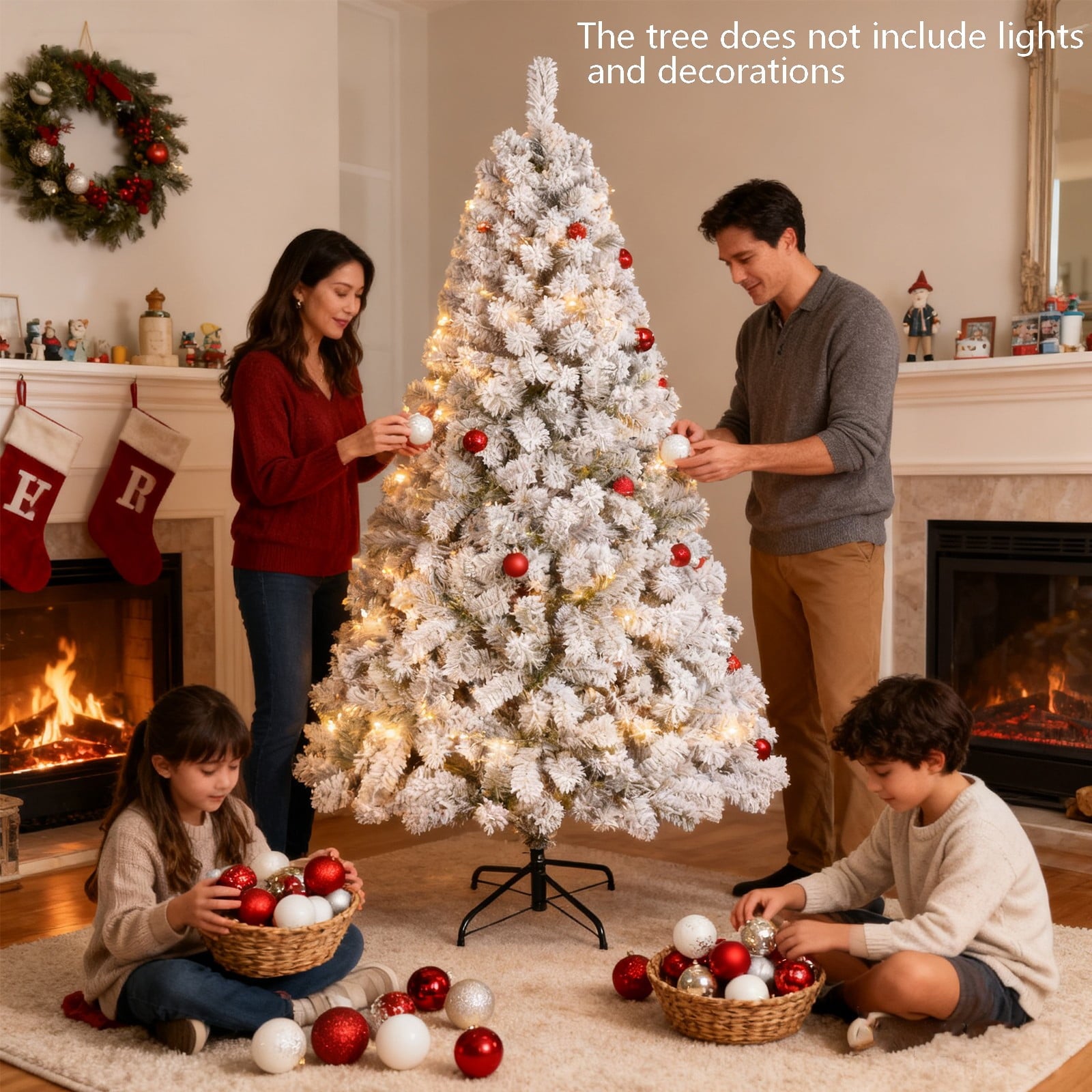 SUGIFT 7.5ft Snow Flocked Christmas Tree Unlit Holiday Decor