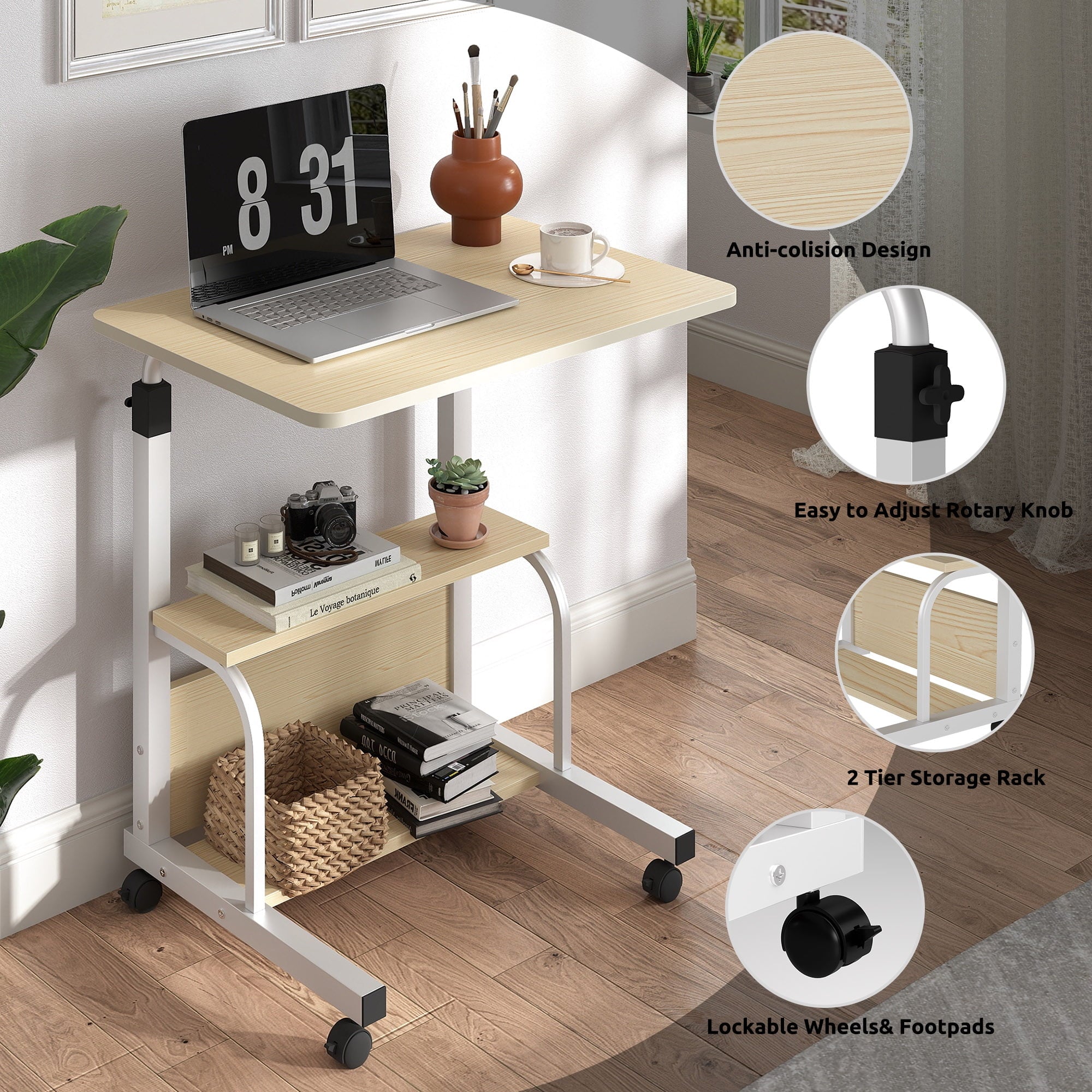 Harigal Adjustable Desk Height Mobile Computer Desk-Laptop Table for Home Office Furniture