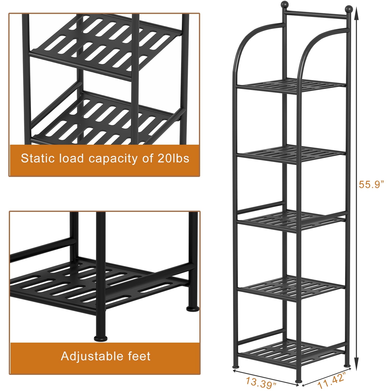 SUGIFT 5 Shelf Bathroom Storage Shelf Unit Shower Shelves for Storage and Towel Display, Black