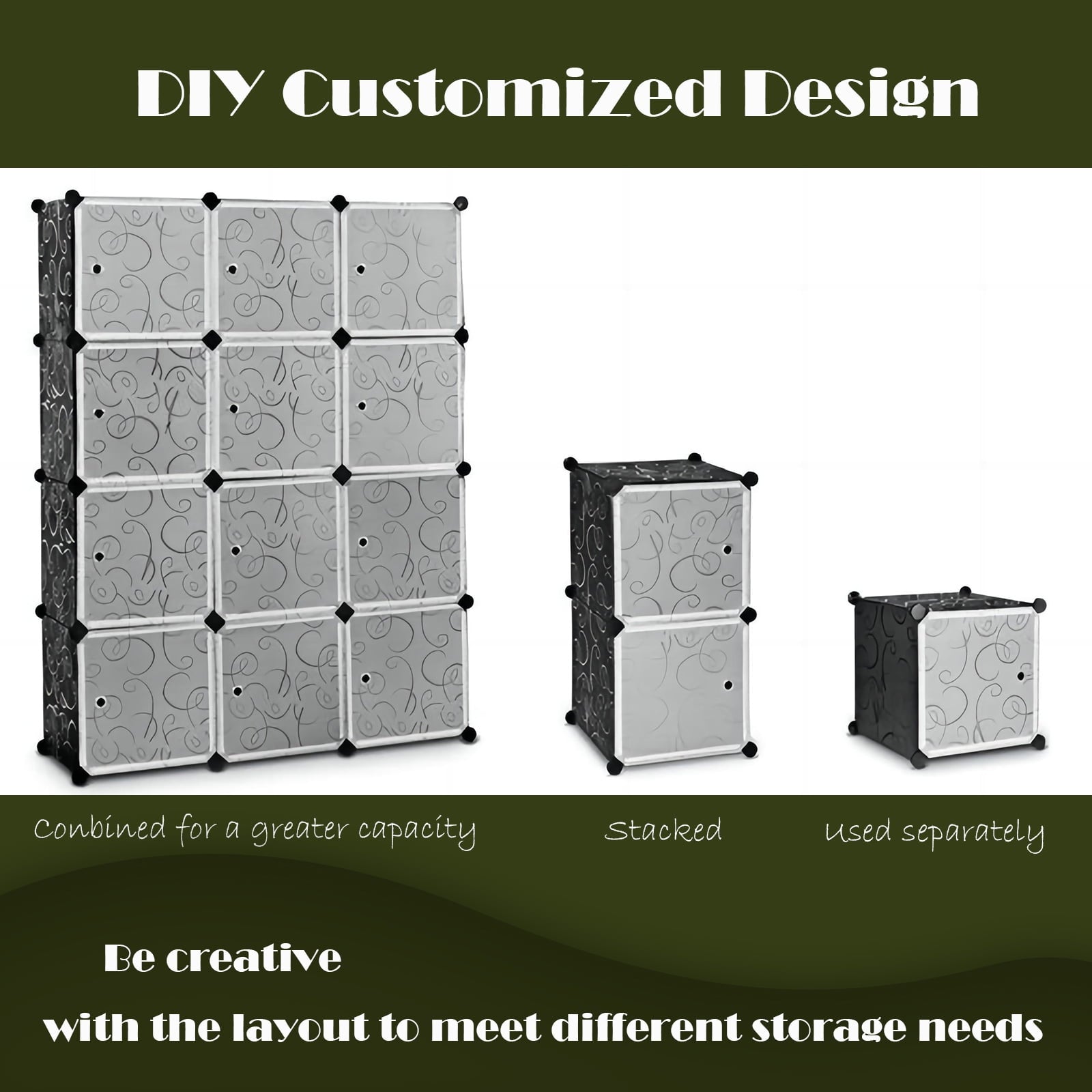 SUGIFT 12 Cube Portable Closet Storage Organizer DIY Clothes Wardrobe Cabinet W/Doors