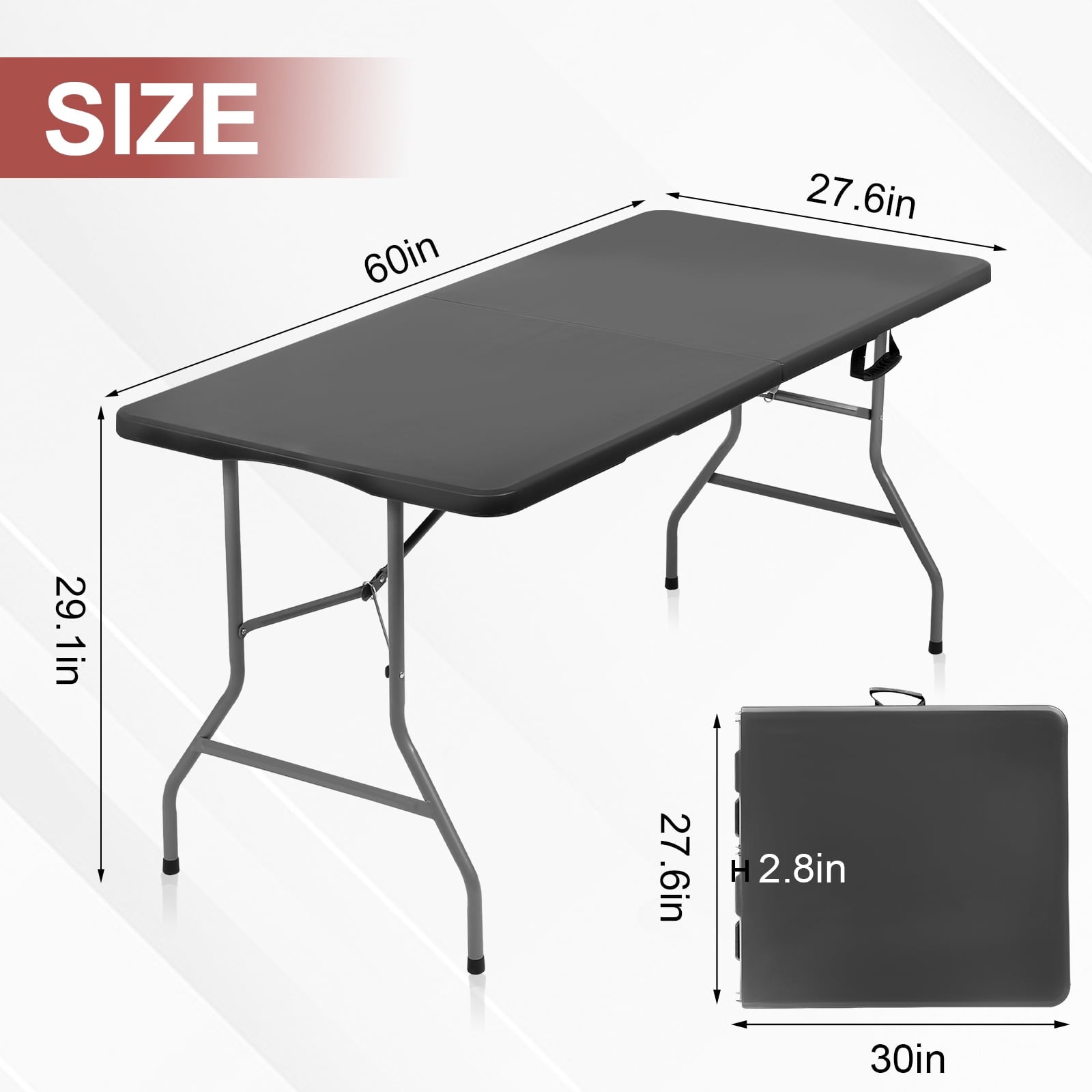 SUGIFT 5 ft Folding Table Portable HDPE Rectangular Table with Carry Handle, 10pack, Black