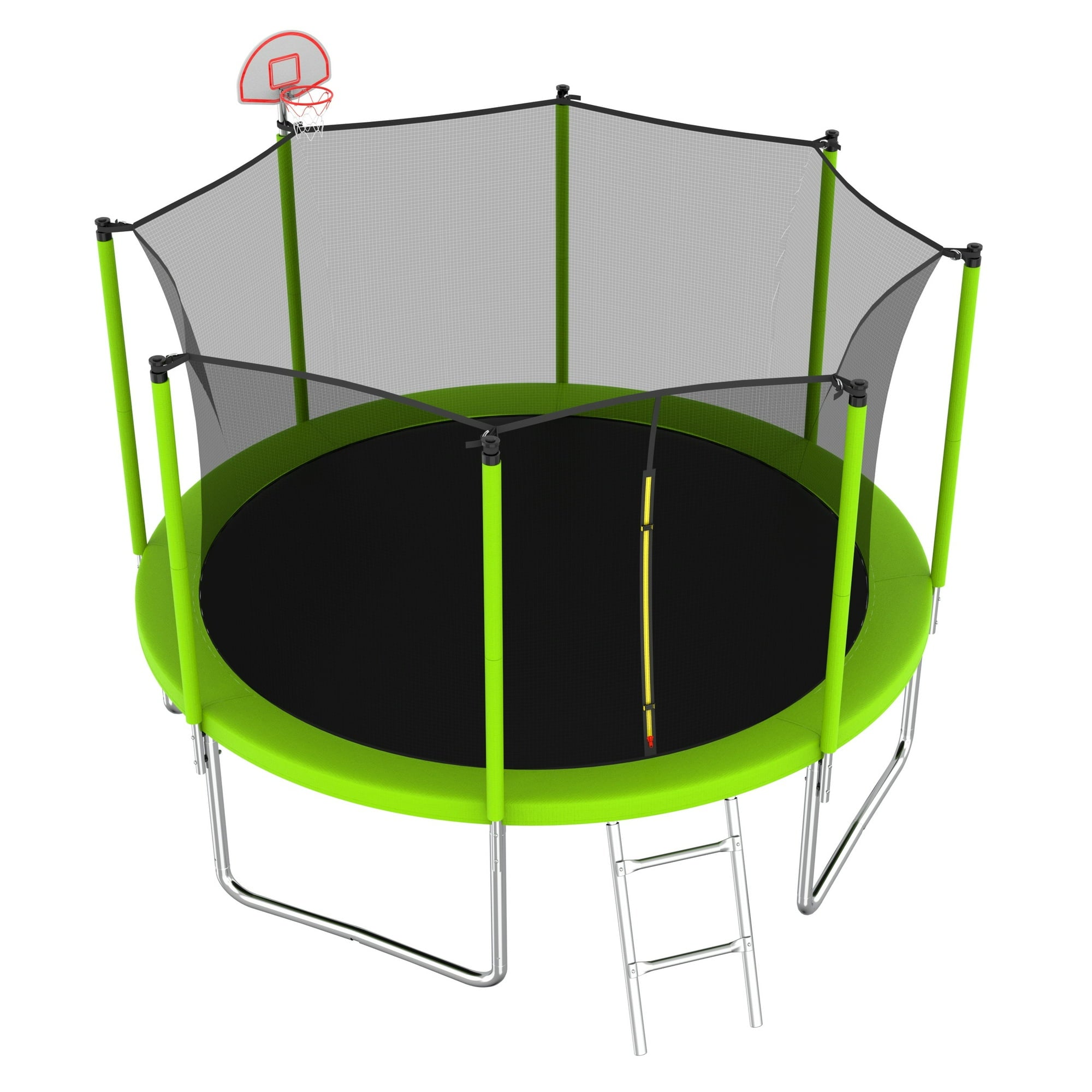 SUGIFT 12FT Trampoline Green for Kids & Adults with Basketball Hoop and Ball ,Recreational Trampolines with Safety Enclosure