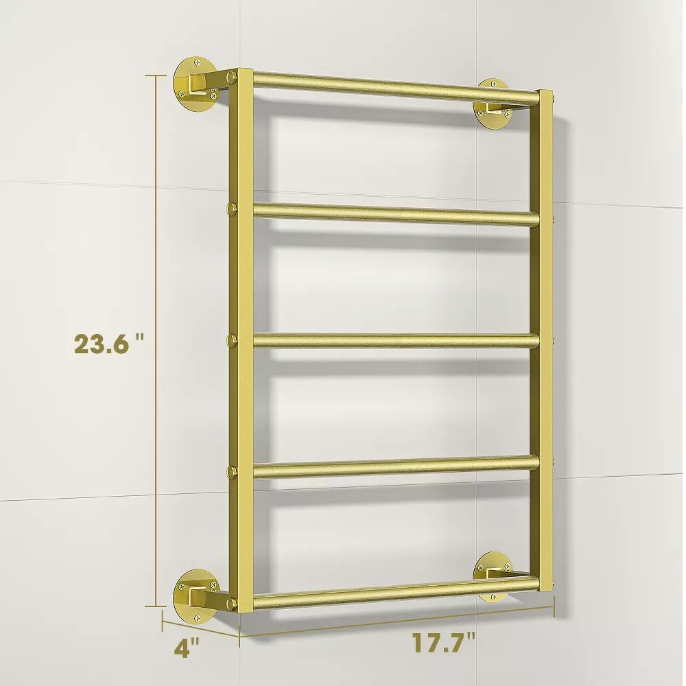 SUGIFT 18 Towel Rack Wall Mounted 5-Tier Towel Holder Space Saving Towel Storage Organizer for Bathrooms Gold