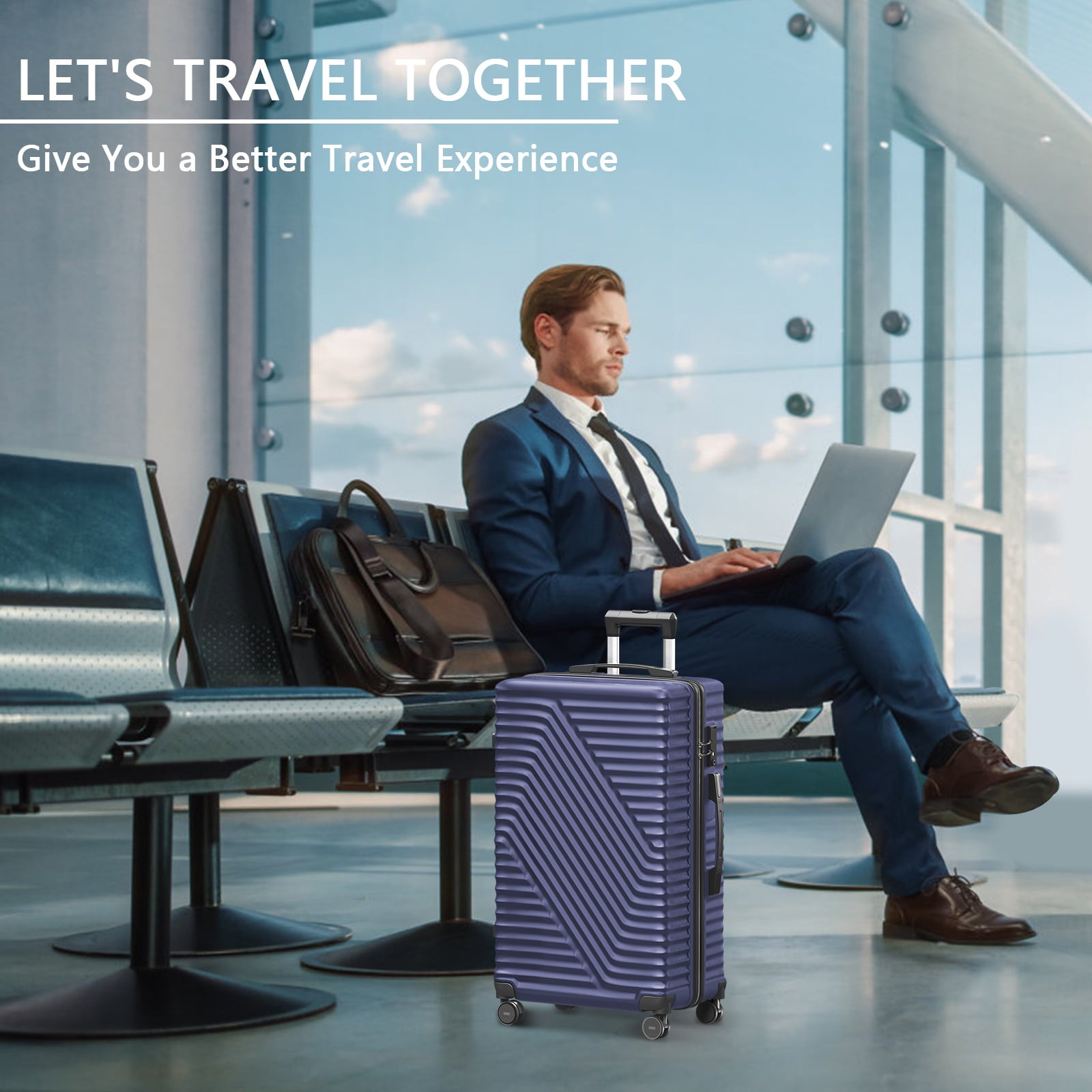 SUGIFT 3 Pcs Suitcase Luggage Set ABS Hardshell Hardside with TSA Lock, 20/24/28 inch Blue