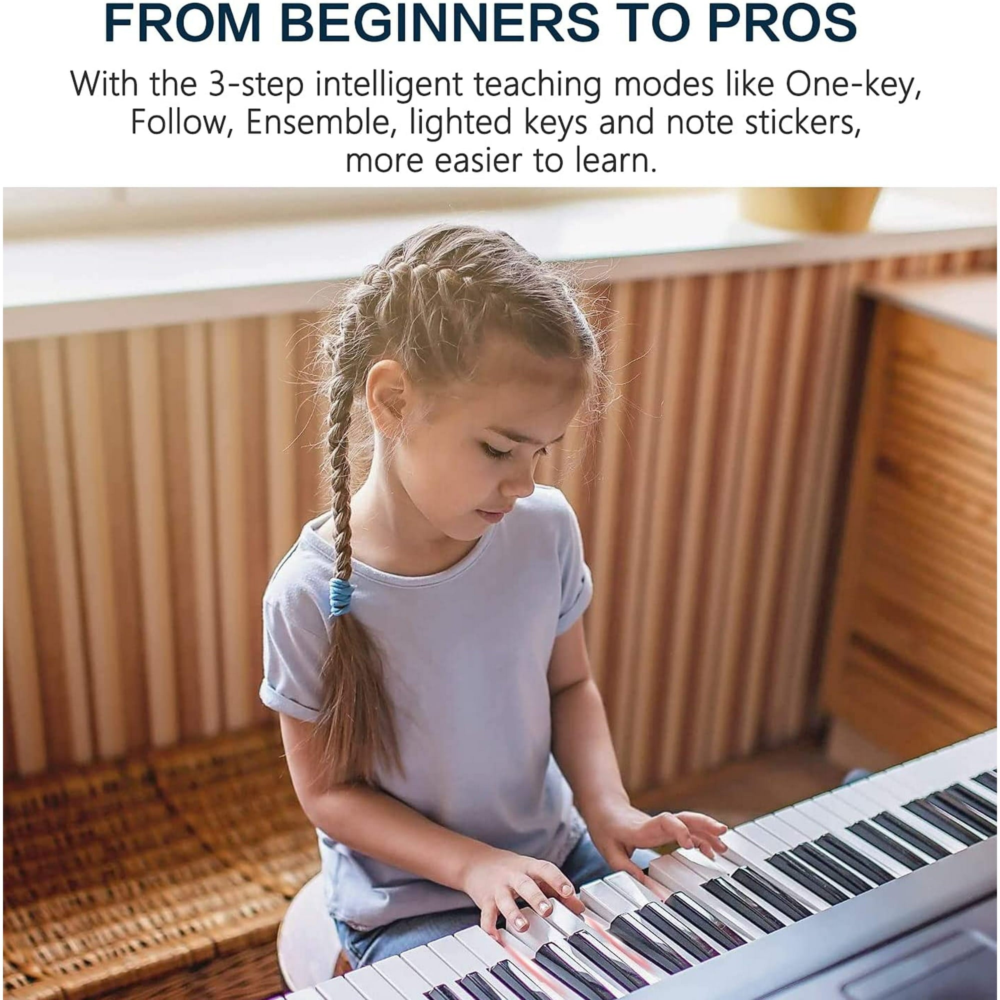 SUGIFT 61 Keys Keyboard Piano Set with Lighted Keys, Portable Electronic Piano Keyboard for Beginners