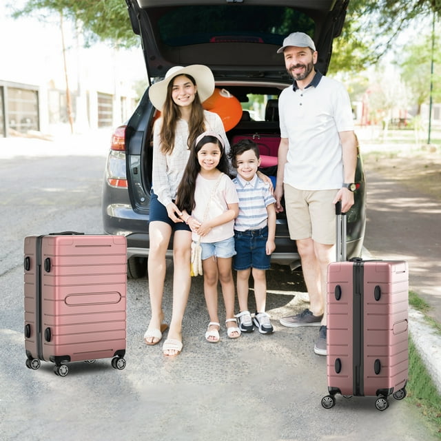 SUGIFT 3 Piece Luggage Set, Hardside Luggage Spinner Wheels Suitcase Carry on Luggage, TSA Lock, 20in24in28in, Rose Gold