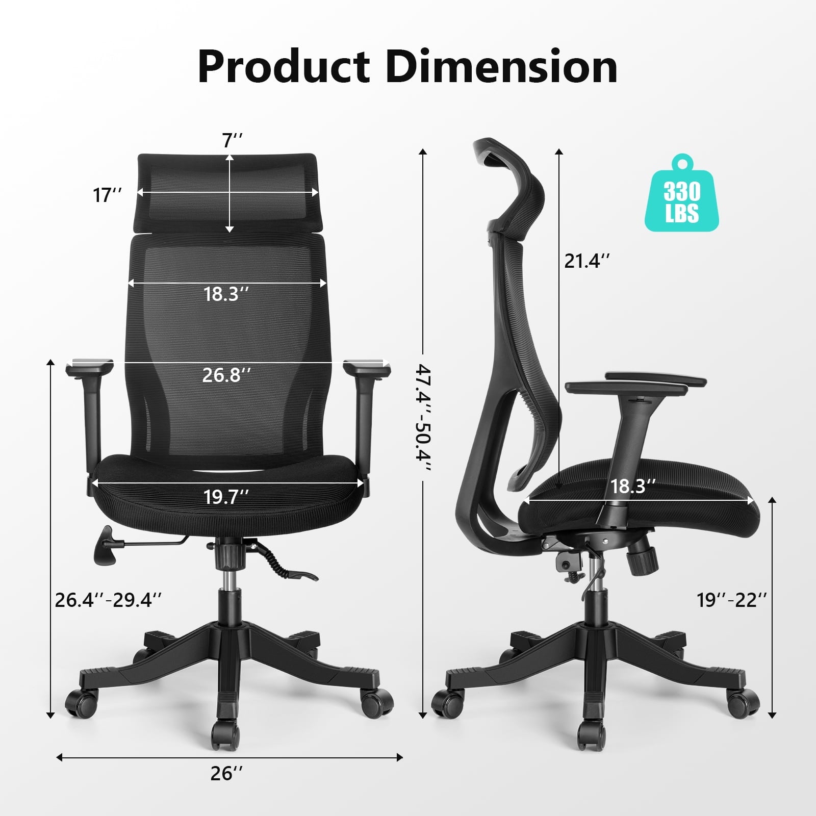 SUGIFT Ergonomic High Back Office Chair with Wheel 3D Armrests and Headrest, Black