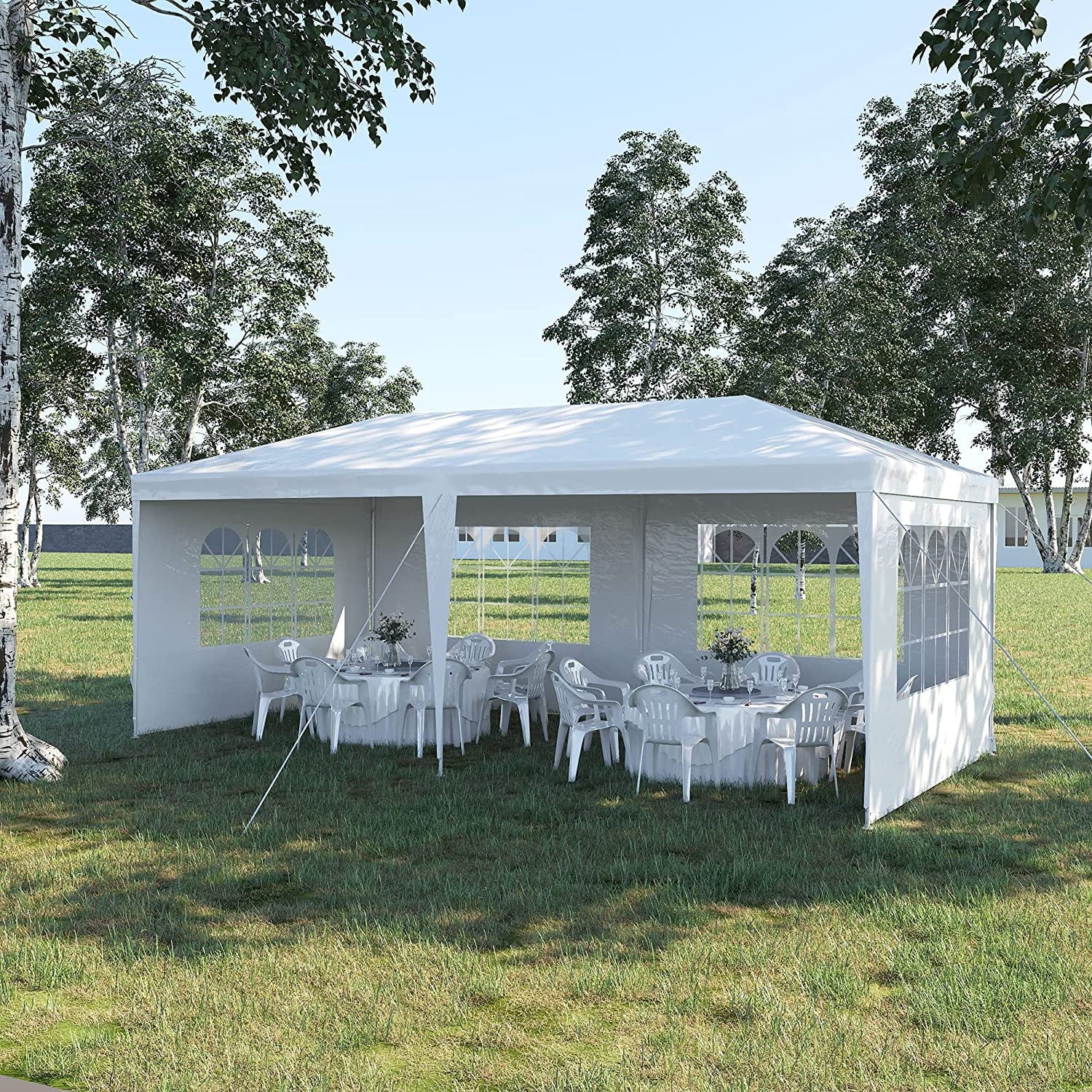 Large 10' x 20' Gazebo Canopy Party Tent with 4 Removable Window Side Walls, Wedding, Outside Event Tent-White
