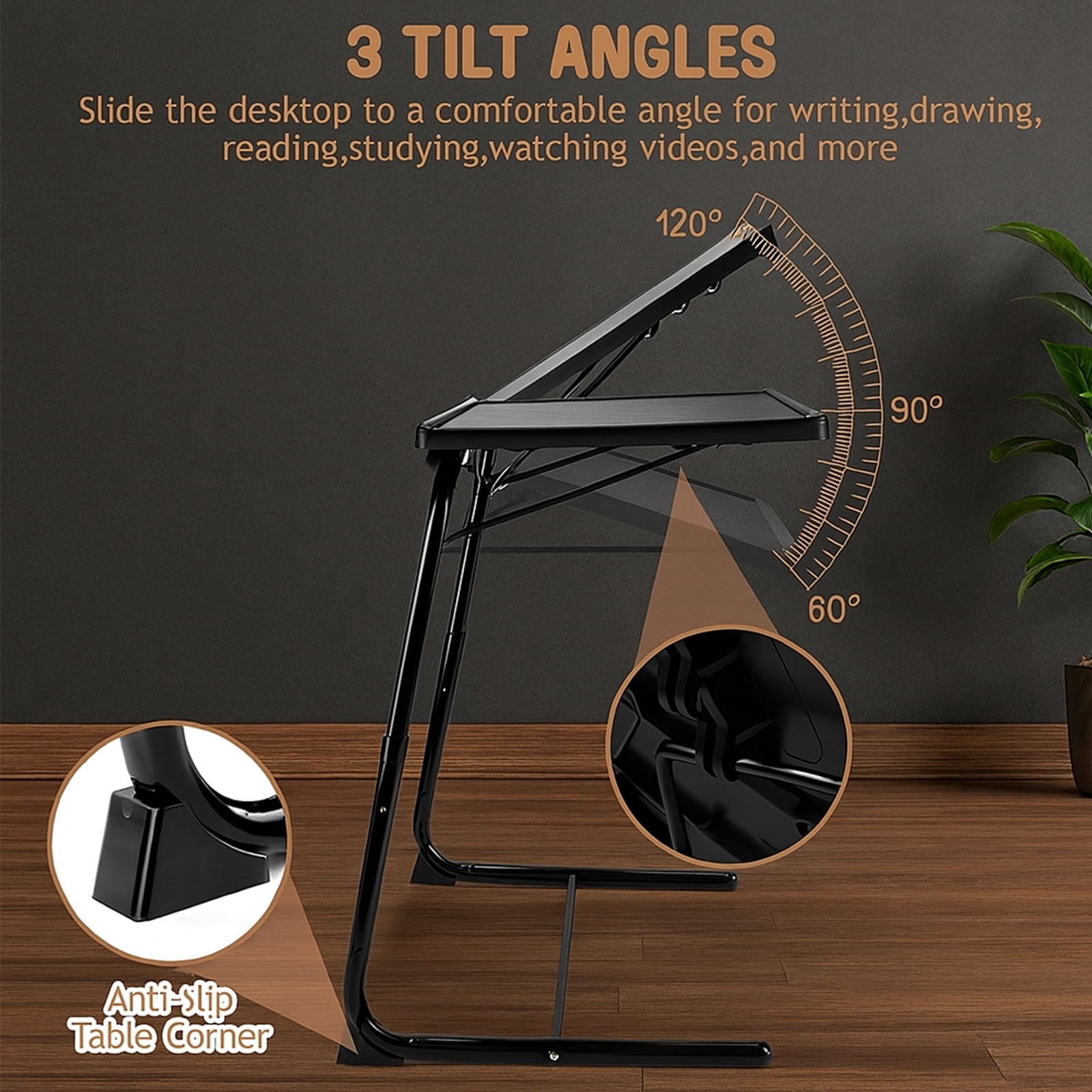 SUGIFT 2 pack Folding TV Tray Table Set Sofa Desk TV Dinner Tray for Home Office, Black