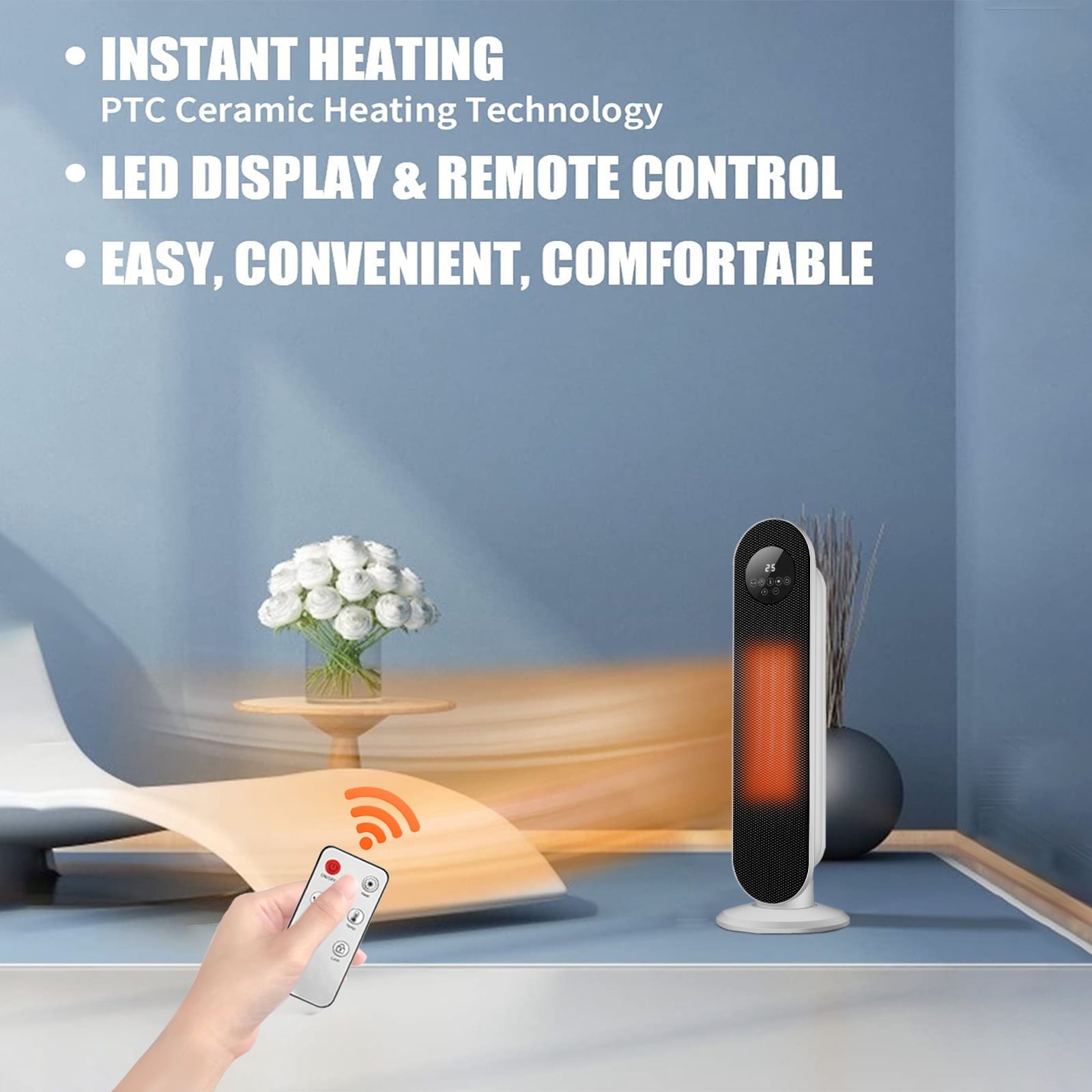 SUGIFT 26" 1500W Electric Portable Oscillating Ceramic Space Heater Tower with Digital Display, White