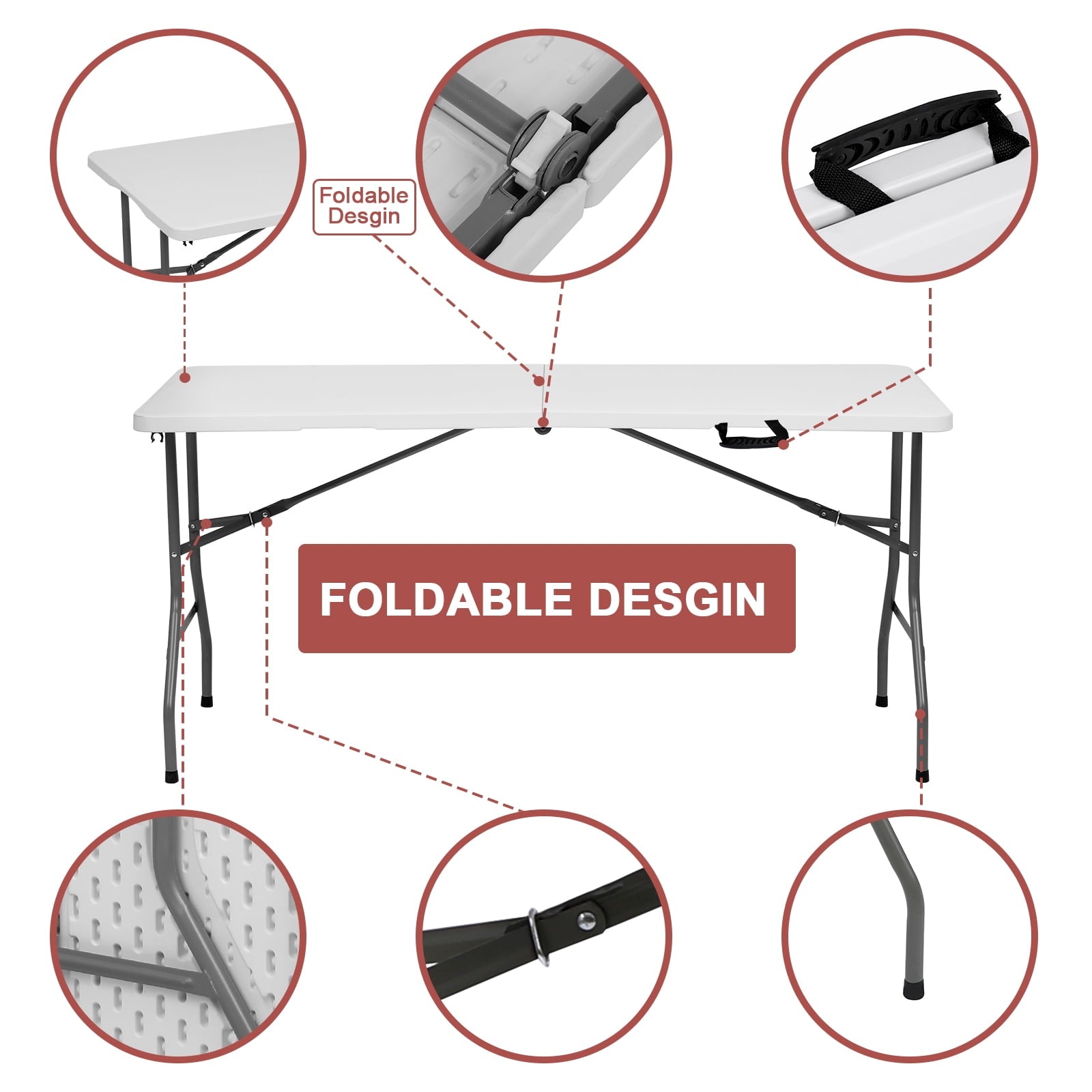 SUGIFT 5 ft Folding Table Portable HDPE Rectangular Table with Carry Handle, 10pack, White