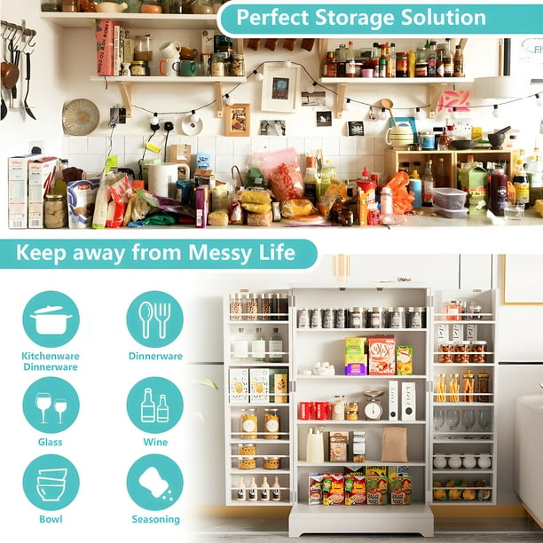 SUGIFT 41" Kitchen Pantry Storage Cabinet Farmhouse Pantry Cabinet with Doors and Adjustable Shelves, White