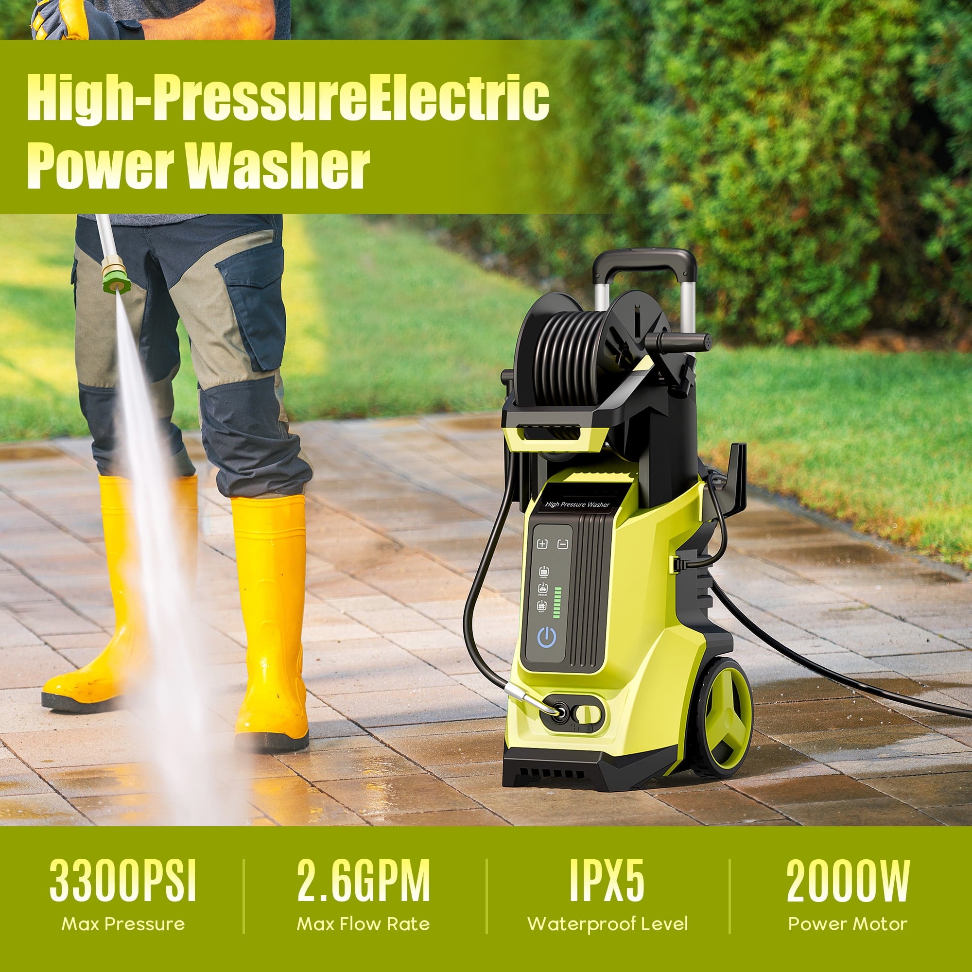 Fenbeli Electric Pressure Washer 3200 PSI 2.6 GPM Electric Power Washer with 4 Quick Connect Nozzles