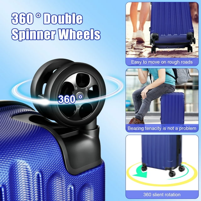 SUGIFT 3 Piece Luggage Sets ABS Hardshell Hardside TSA Lock Lightweight Durable Spinner Wheels Suitcase, Blue