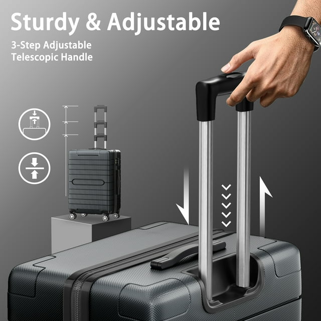 SUGIFT 3 Piece Luggage Set, Hardside Luggage Spinner Wheels Suitcase Carry on Luggage, TSA Lock, 20in24in28in, Gray