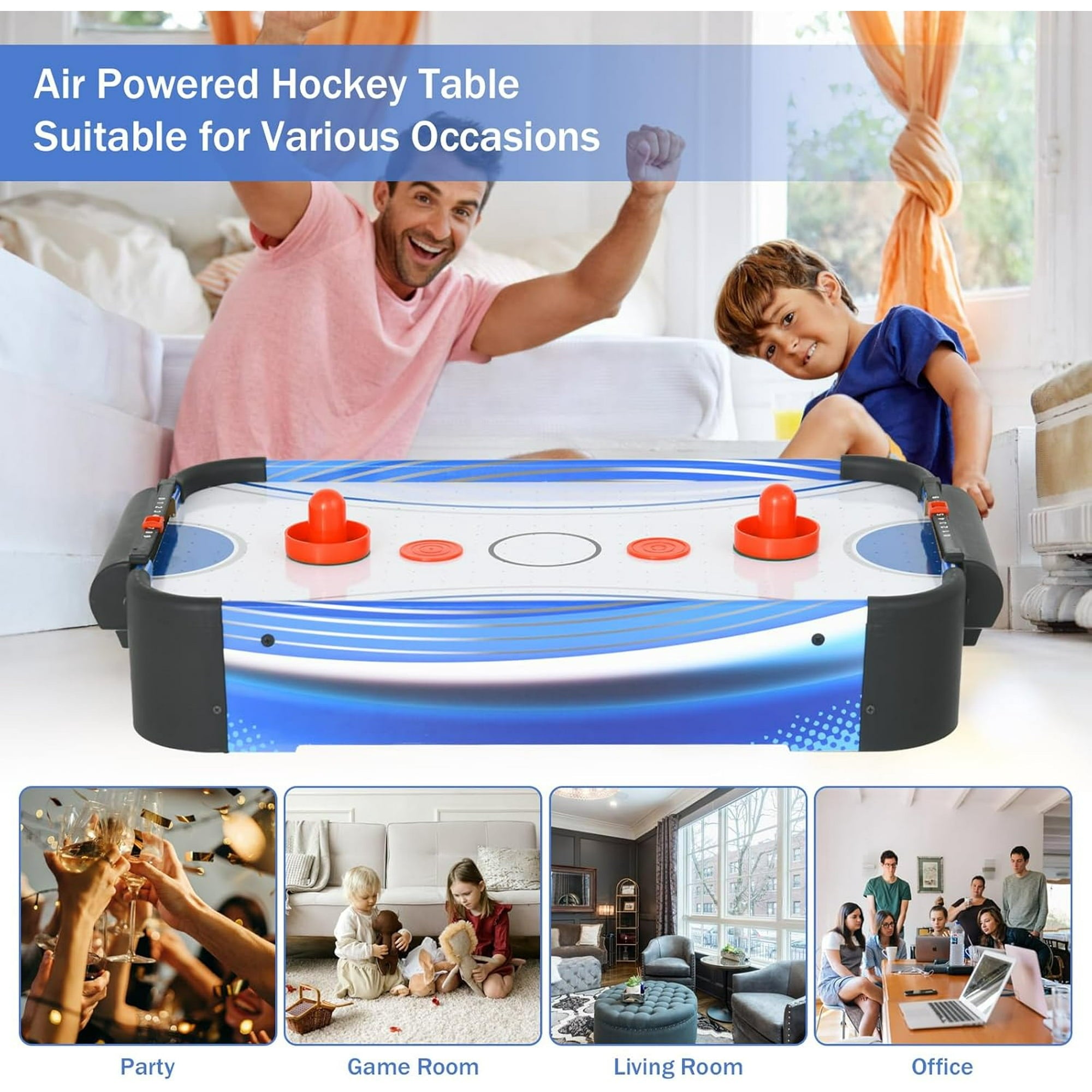 SUGIFT Table Top Air Hockey Table for Kids Mini Tabletop Air Hockey Game Electric Motor Fan 2 Pushers and 2 Air Hockey Pucks Great for Playing on The Floor Tabletop