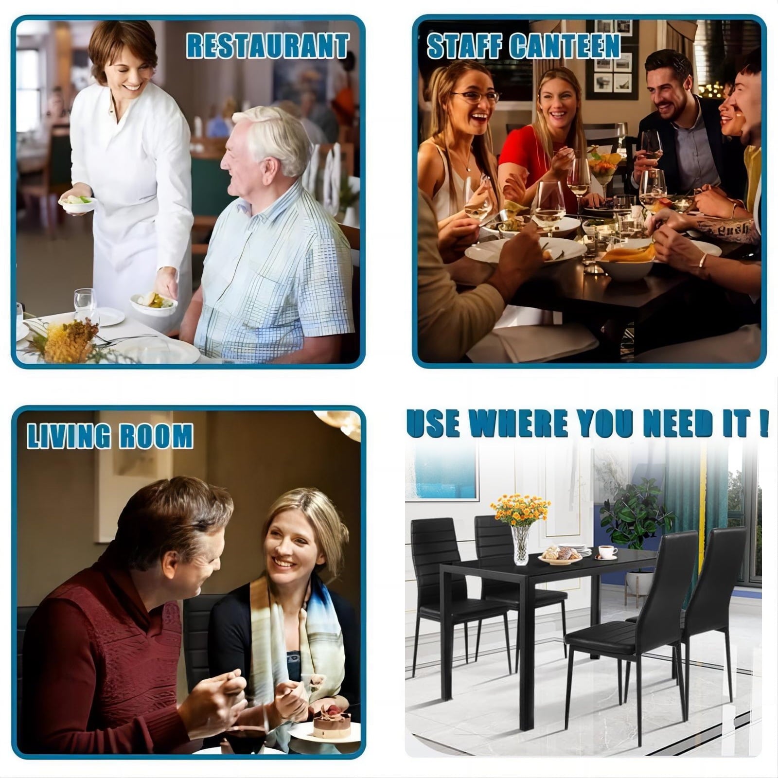 YouYeap 5 Piece Dining Table Set for 4 Glass Dining Table and 4 Chairs Black
