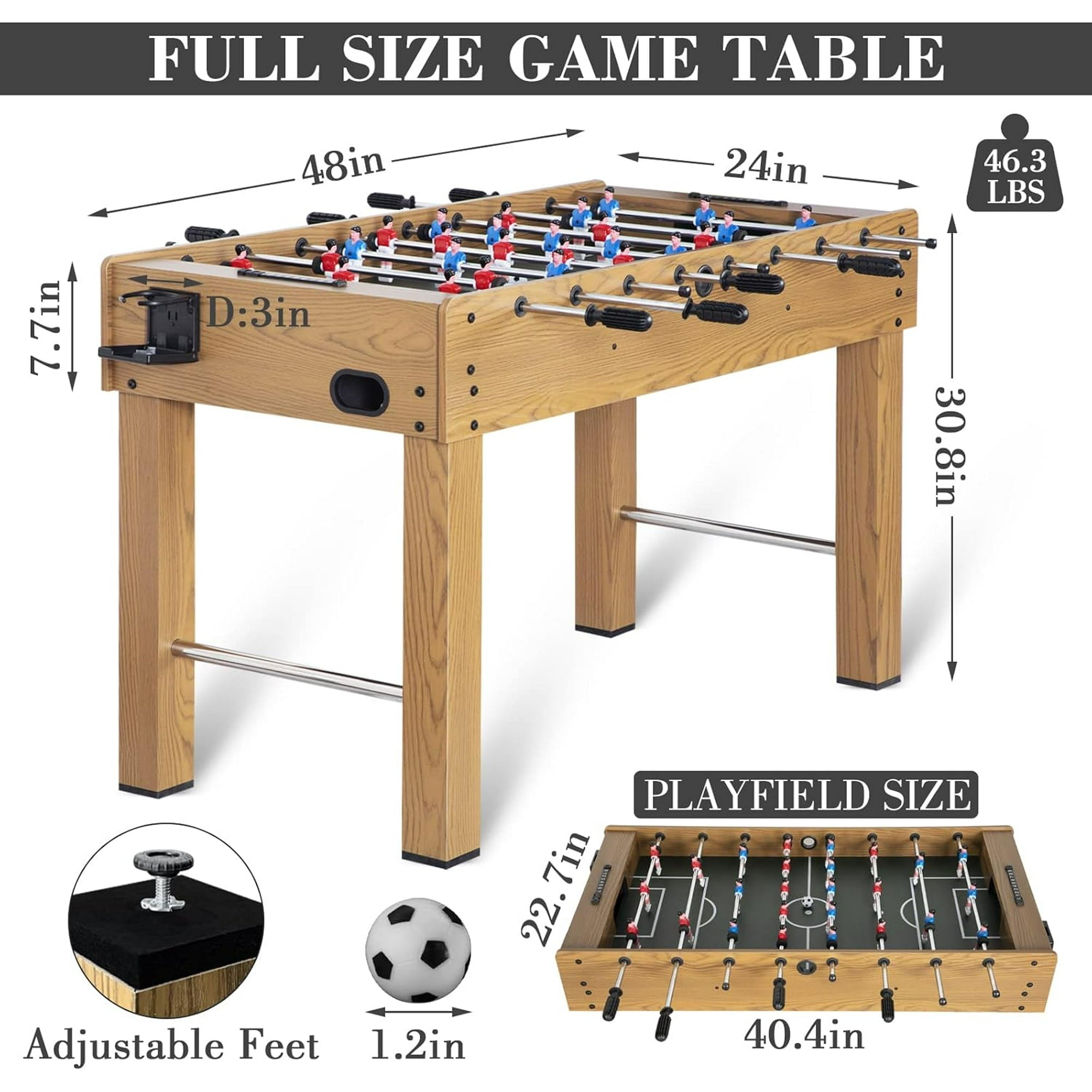 SUGIFT 48in Foosball Table Competition Sized Soccer Table w 2 Balls 2 Cup Holders 24ft for Kids Adults Suit for 4 Players Football Table for Home Game Room Arcade